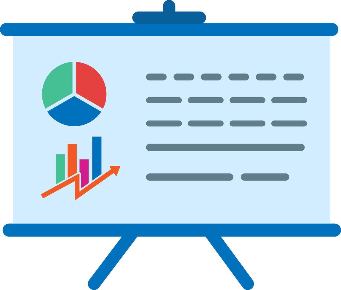a presentation board with a pie chart and a graph vector
