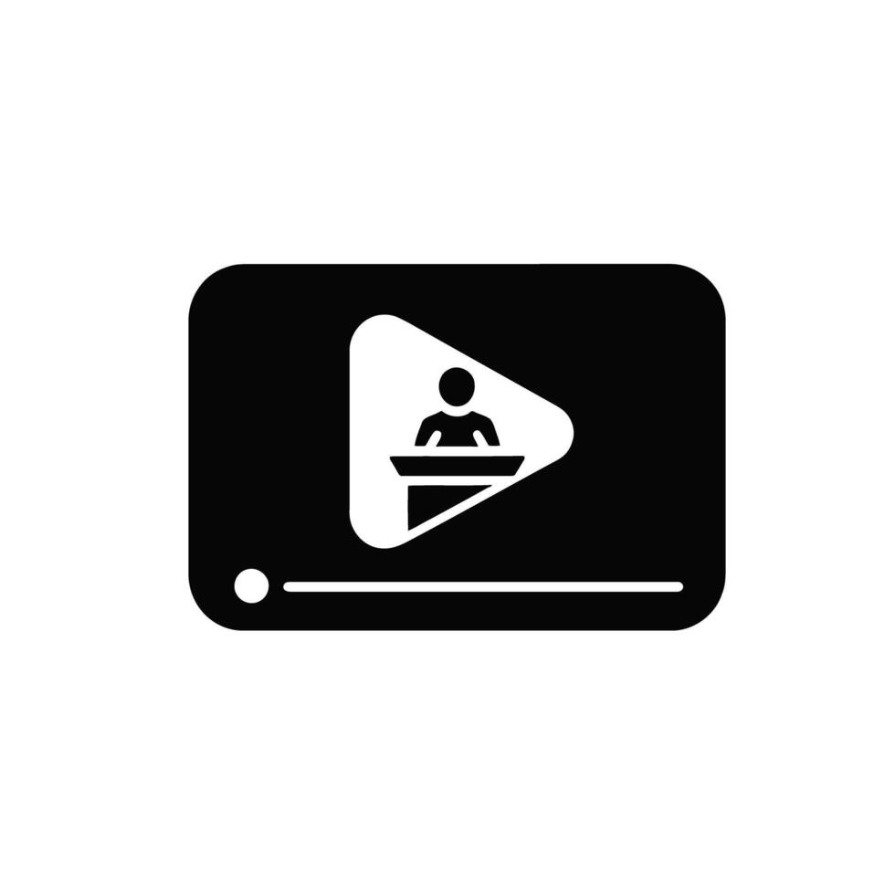 Online Presentation Icon Featuring a Play Button and Lecturer in Silhouette vector