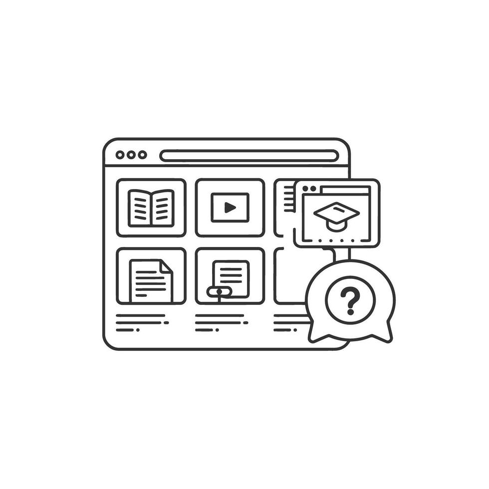 Online Learning Platform Interface with Question and Education Icon for FAQ Web Page vector