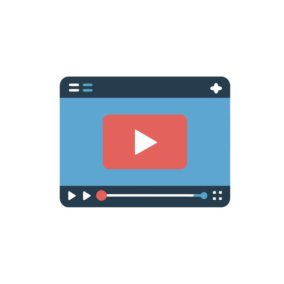 Stylized Blue Player Interface with Red Play Button and Control Panel Illustration vector