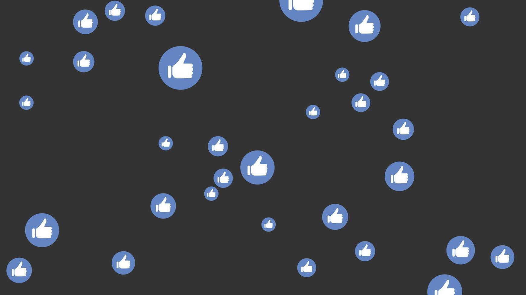 Blue thumbs up icons pattern on dark background, social media like symbols scattered randomly, digital communication concept, online approval, feedback interaction, internet networking illustration vector