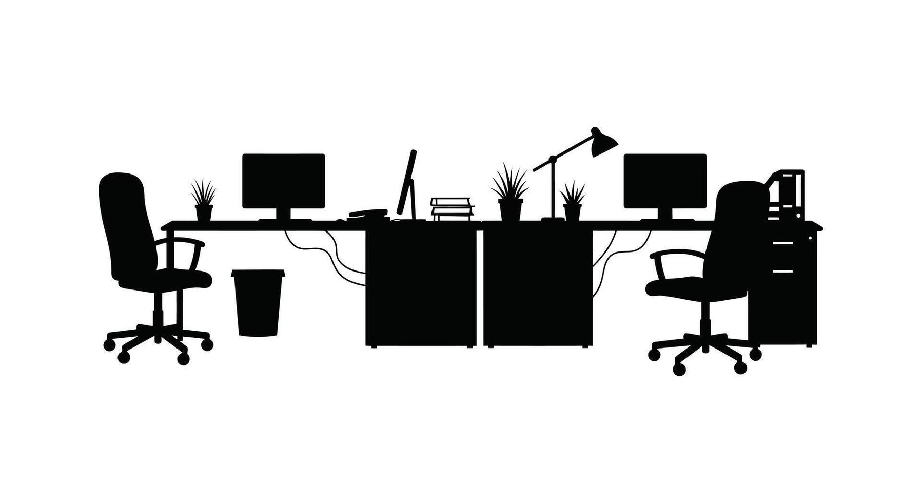 Office desk with two chairs and computer vector