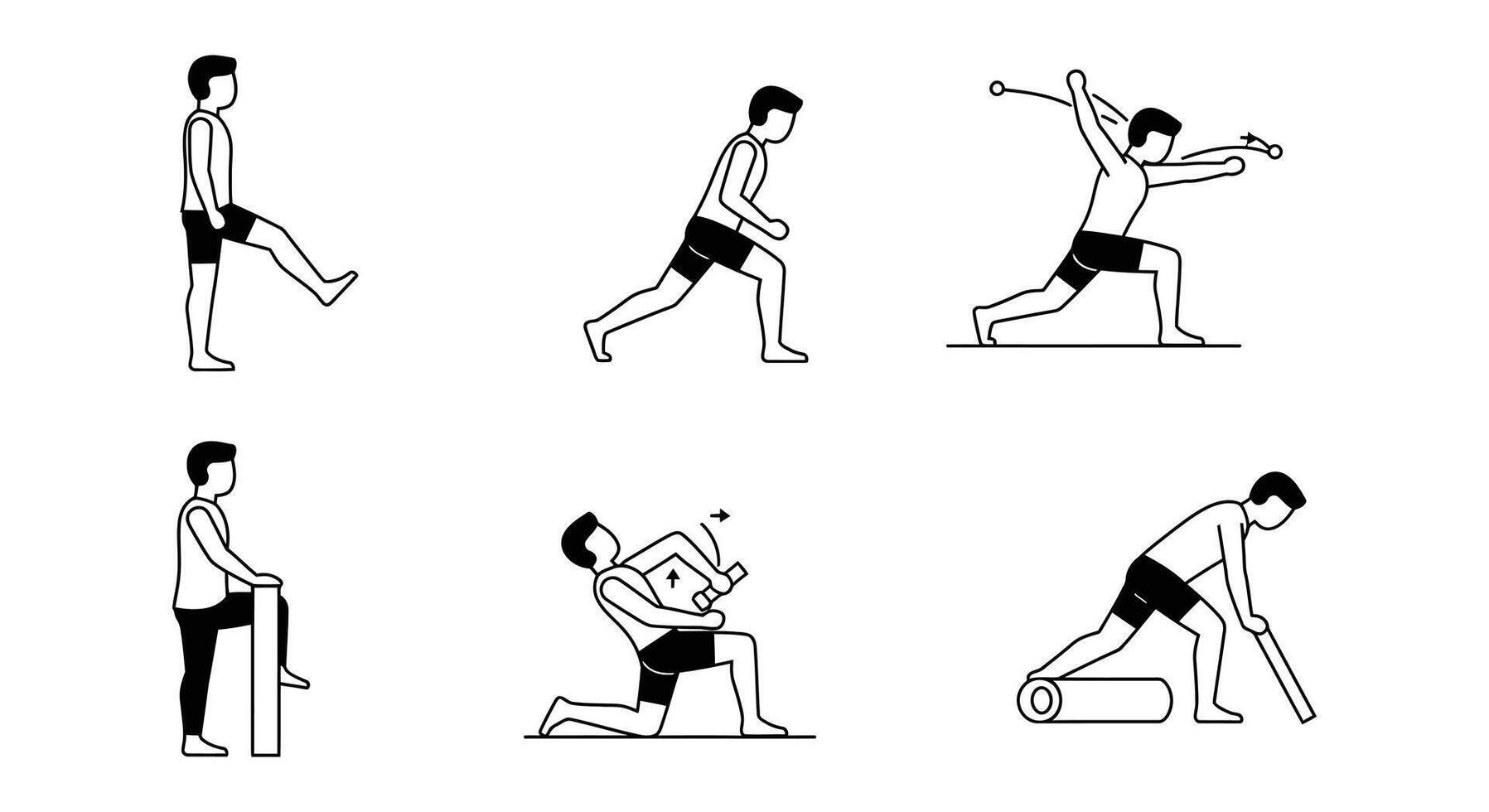 A set of different poses of a man doing various exercises vector