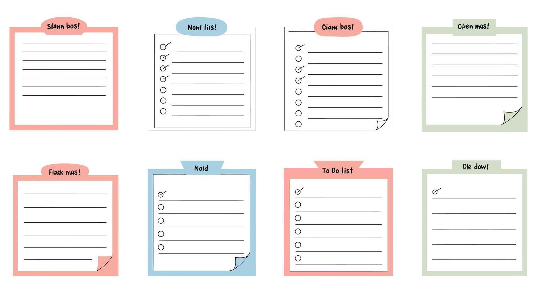 A set of different colored sticky notes with different items vector