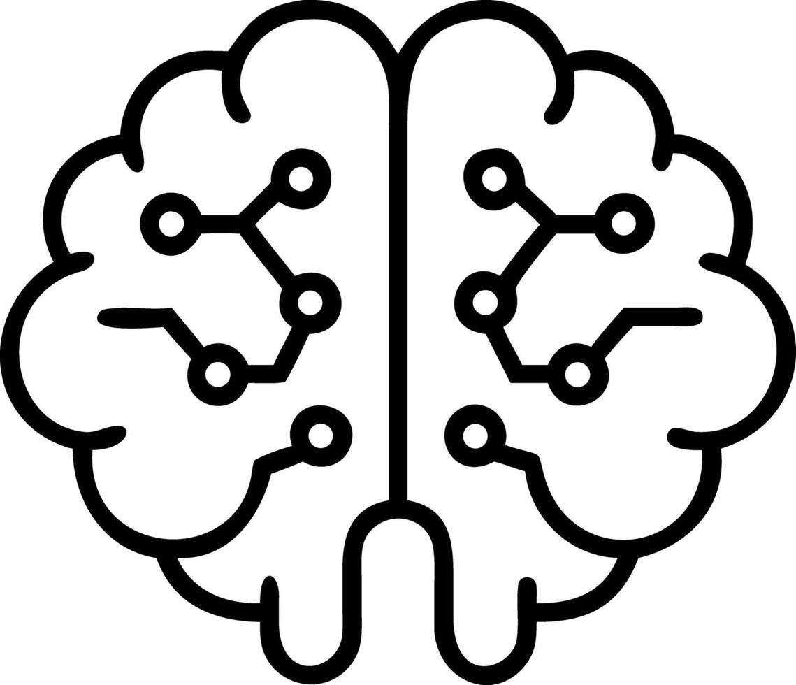 Outlined brain with circuit connections, intelligence symbol, artificial intellect icon vector