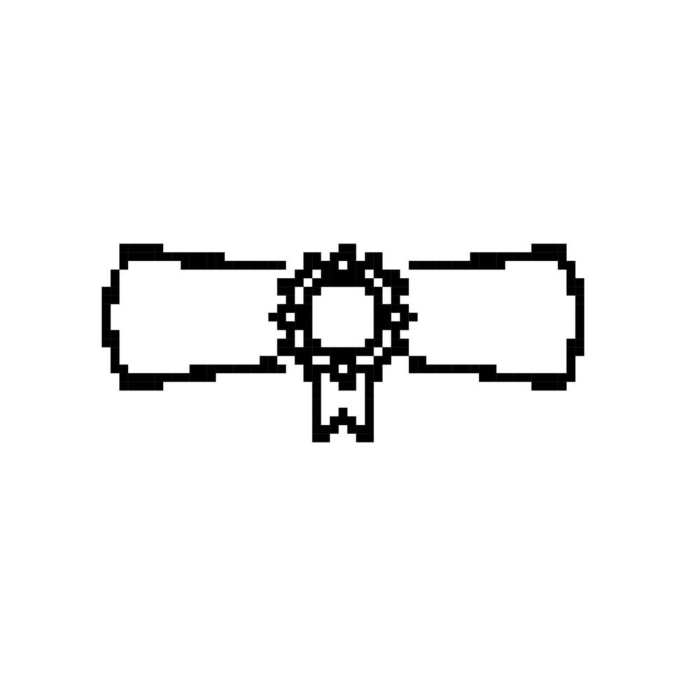 Pixelated image of ancient scroll with decorative seal in simple black and white style vector