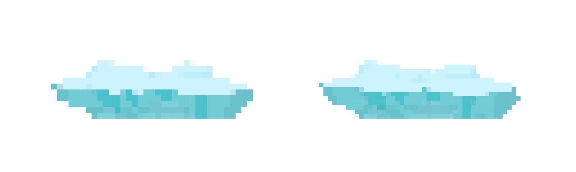 Pixel art ice platforms floating on white background vector