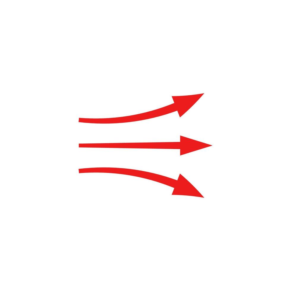 Red arrows illustrating motion flow in a dynamic curved and straight pattern design vector