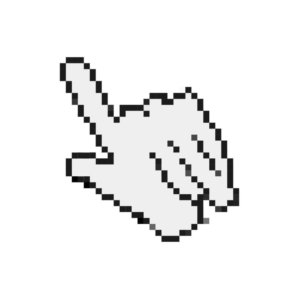 Mosaic pixel hand cursor in retro 8 bit style pointed upward for game and icon display vector