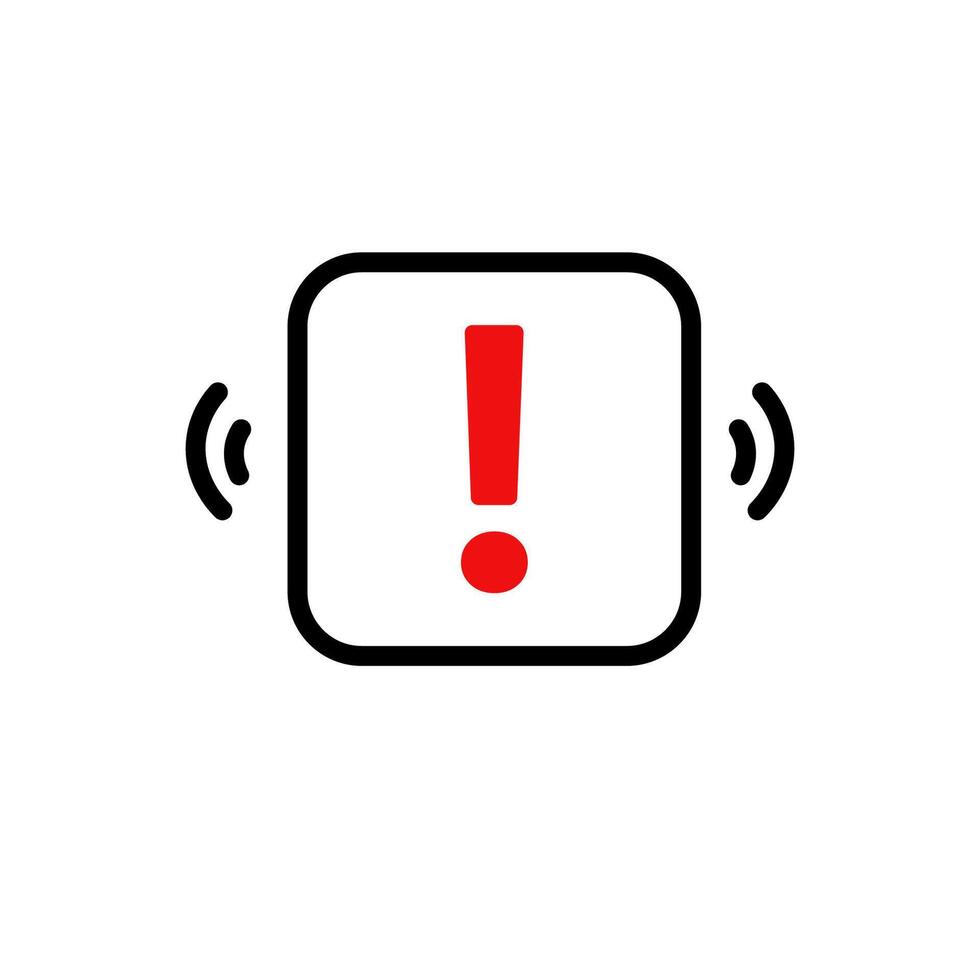 Exclamation mark in alert box with vibrating lines for urgent notifications and warnings vector