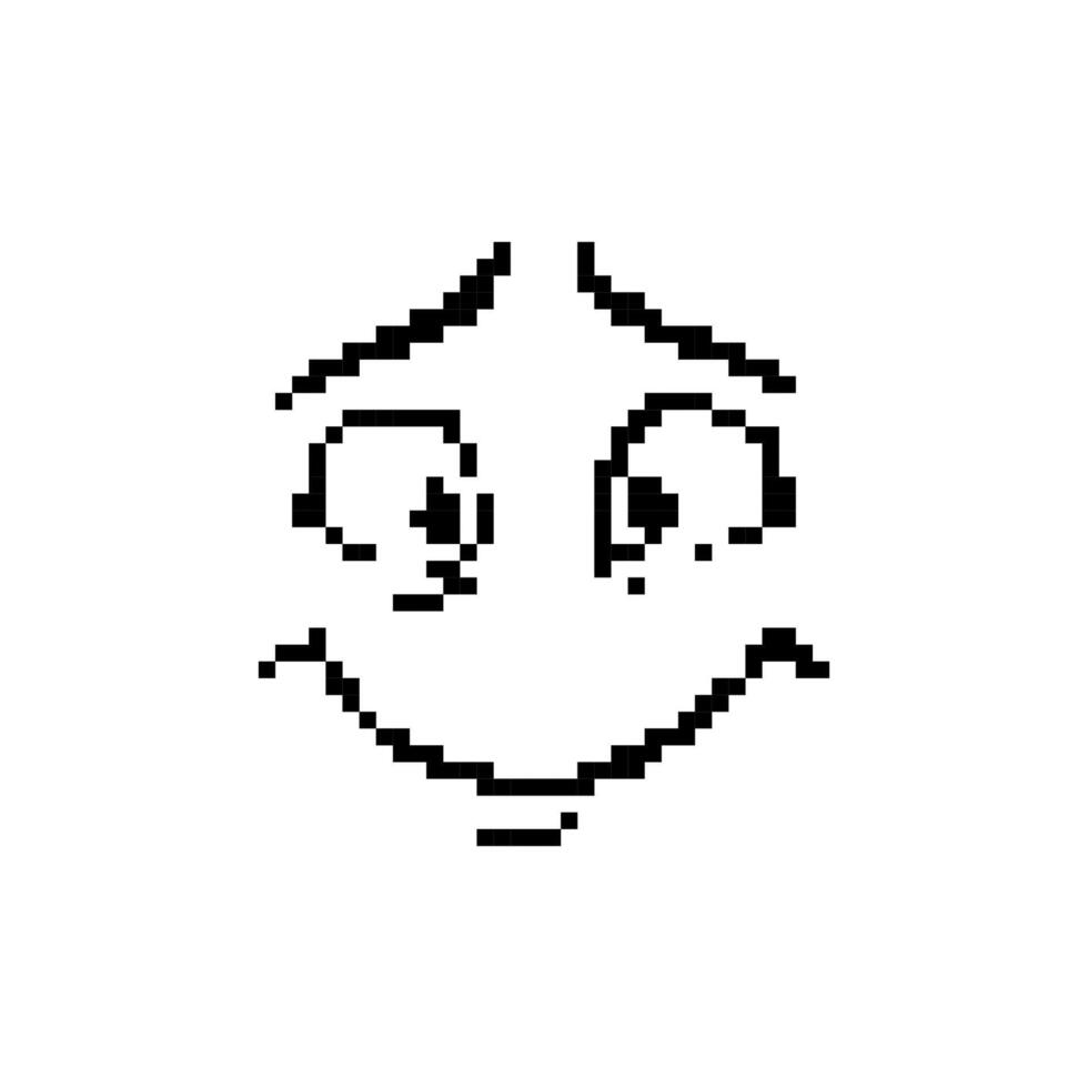 Mosaic pixel art smiling face with raised eyebrows expressing playful and cheerful emotions vector