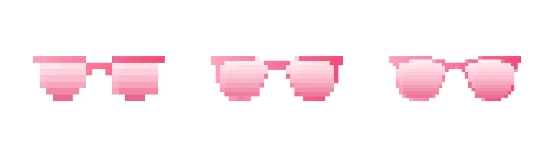 Mosaic pixel pink sunglasses in retro 8 bit style with playful design elements vector