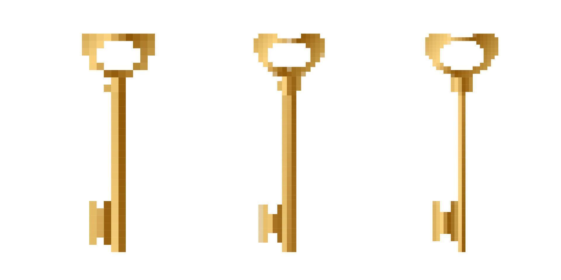 Mosaic pixel style keys with gold tones displaying retro gaming elements and simplicity vector
