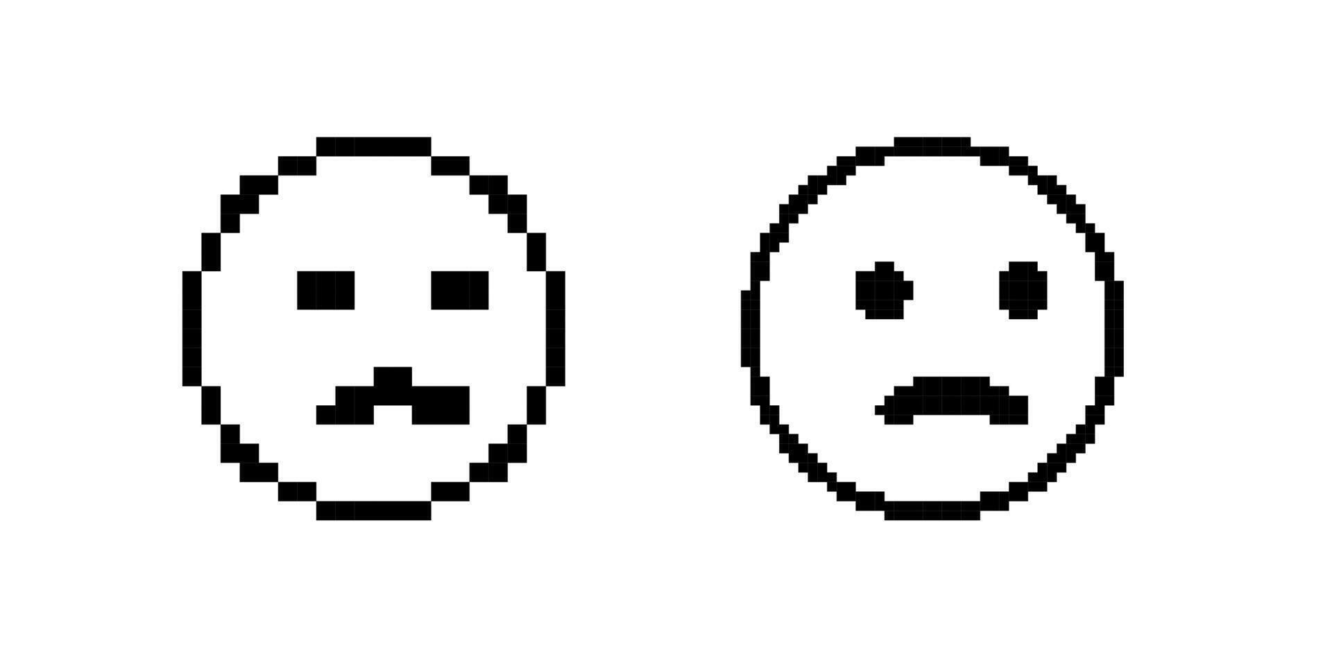 Pixel art faces displaying different expressions with simple black and white design vector