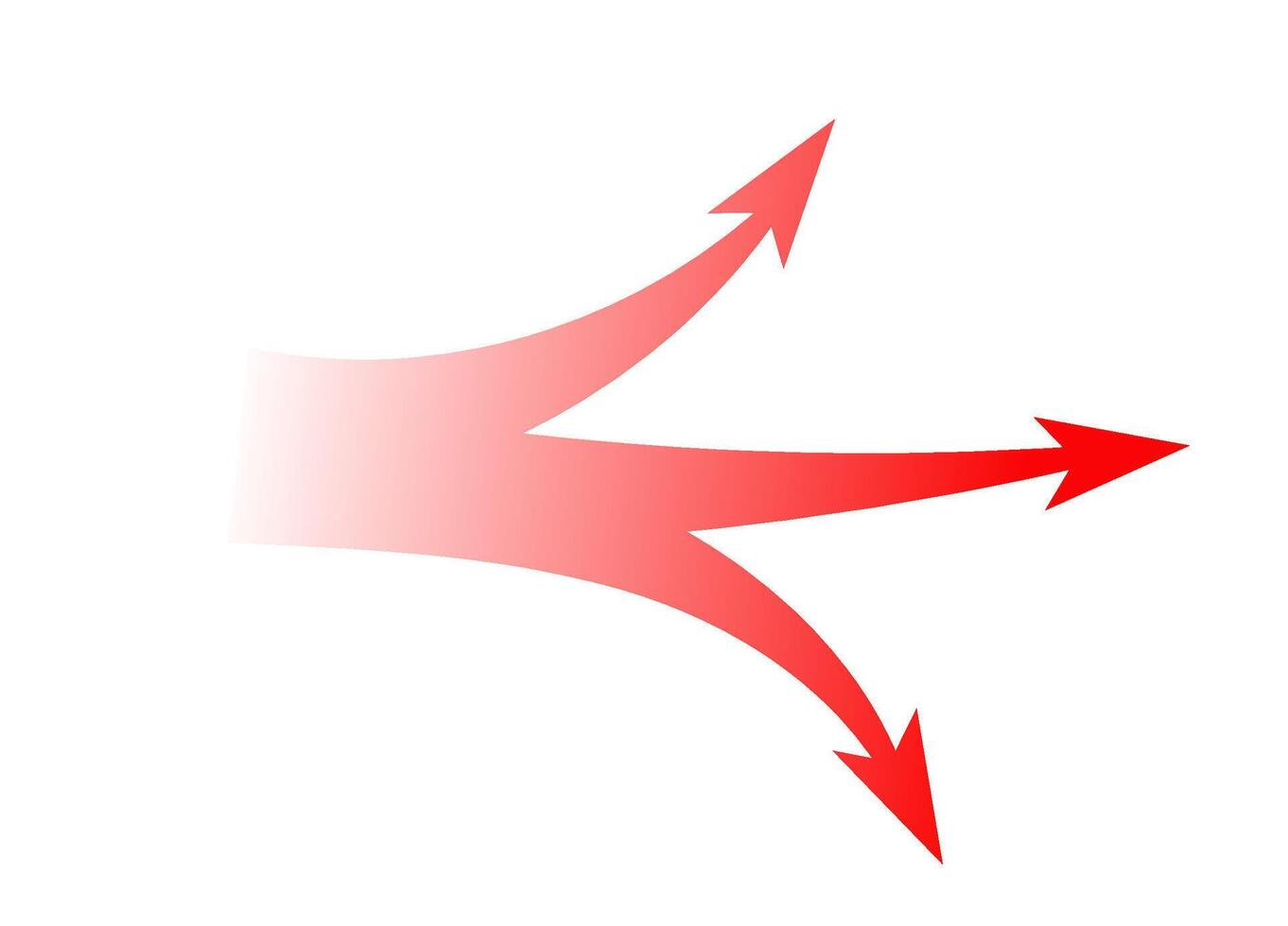 Bold red arrow design showing split path for dynamic motion and strategy use vector