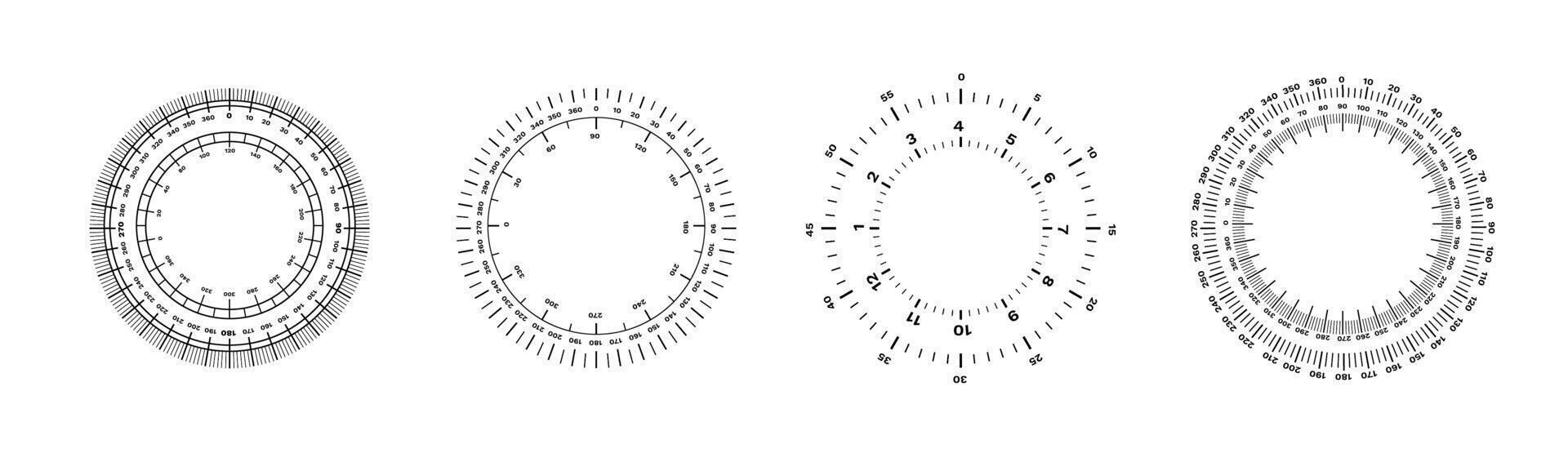 Circular measuring scales featuring detailed radial tick marks and numeric indicators vector