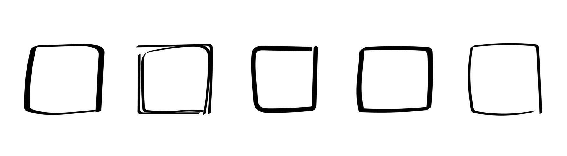 Hand drawn checkbox icons with square shape and minimal sketch design vector