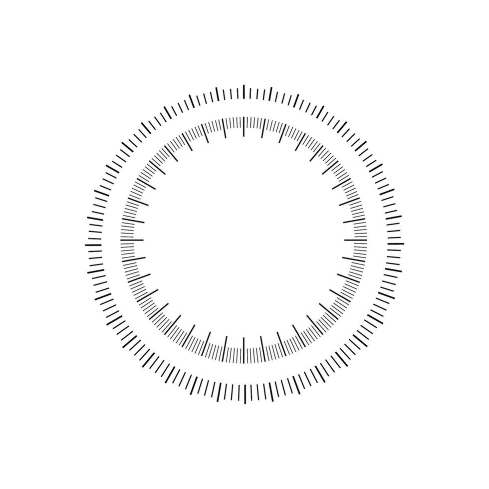 Circular measurement scale with detailed radial tick marks for precision and calibration vector