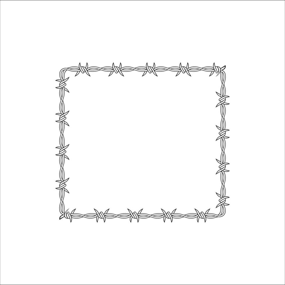 Barbed wire square frame emphasizing security and restriction in simple black line design vector