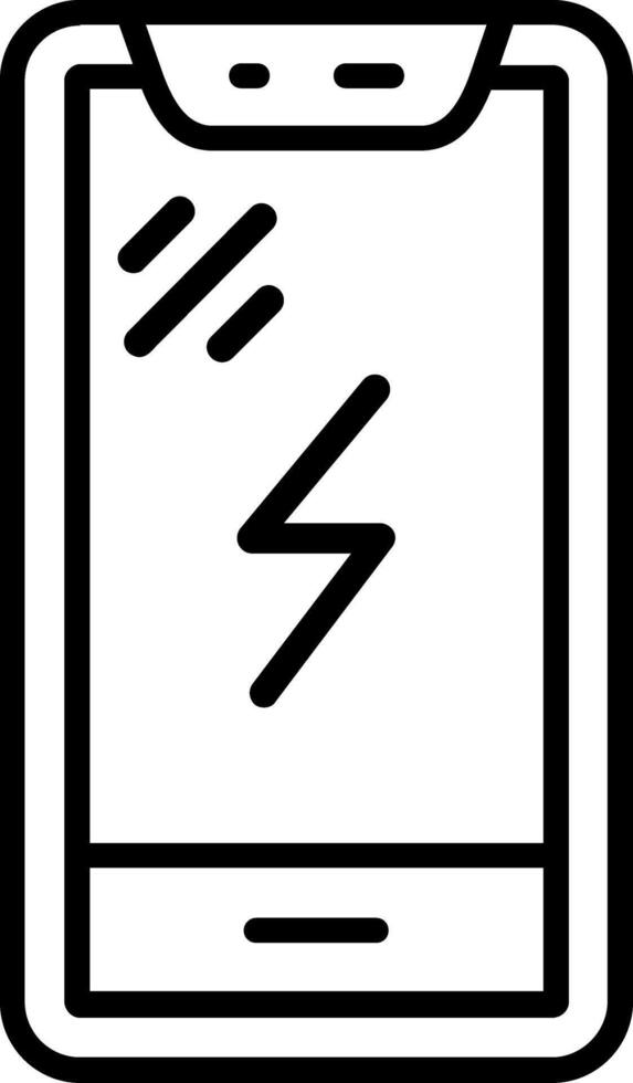 A black and white image of a smartphone with a lightning bolt vector