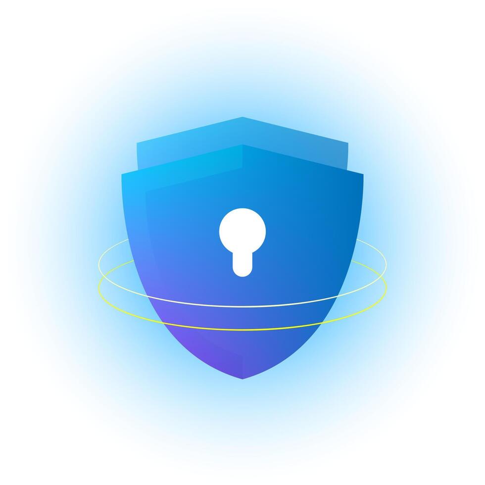 illustration of two modern gradient shields. digital protection, cyber security, two factor authentication 2FA. Minimalist design concept for data safety, encryption, privacy, and secure login vector