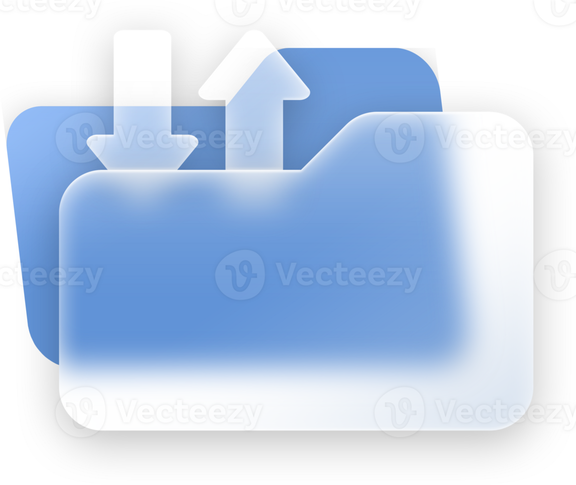 Folder button and icon elements, glassmorphic transparent and glossy style for ui ux application design. png