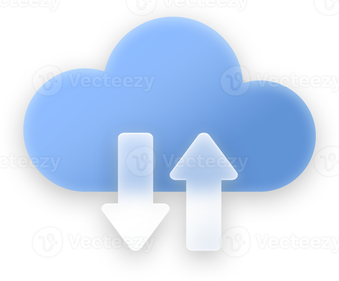 Cloud storage button and icon elements, glassmorphic transparent and glossy style for ui ux application design. png