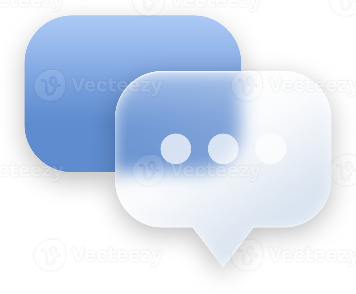 Speech bubble button and icon elements, glassmorphic transparent and glossy style for ui ux application design. png