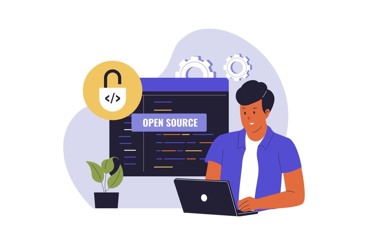 Open source coding and security illustration vector