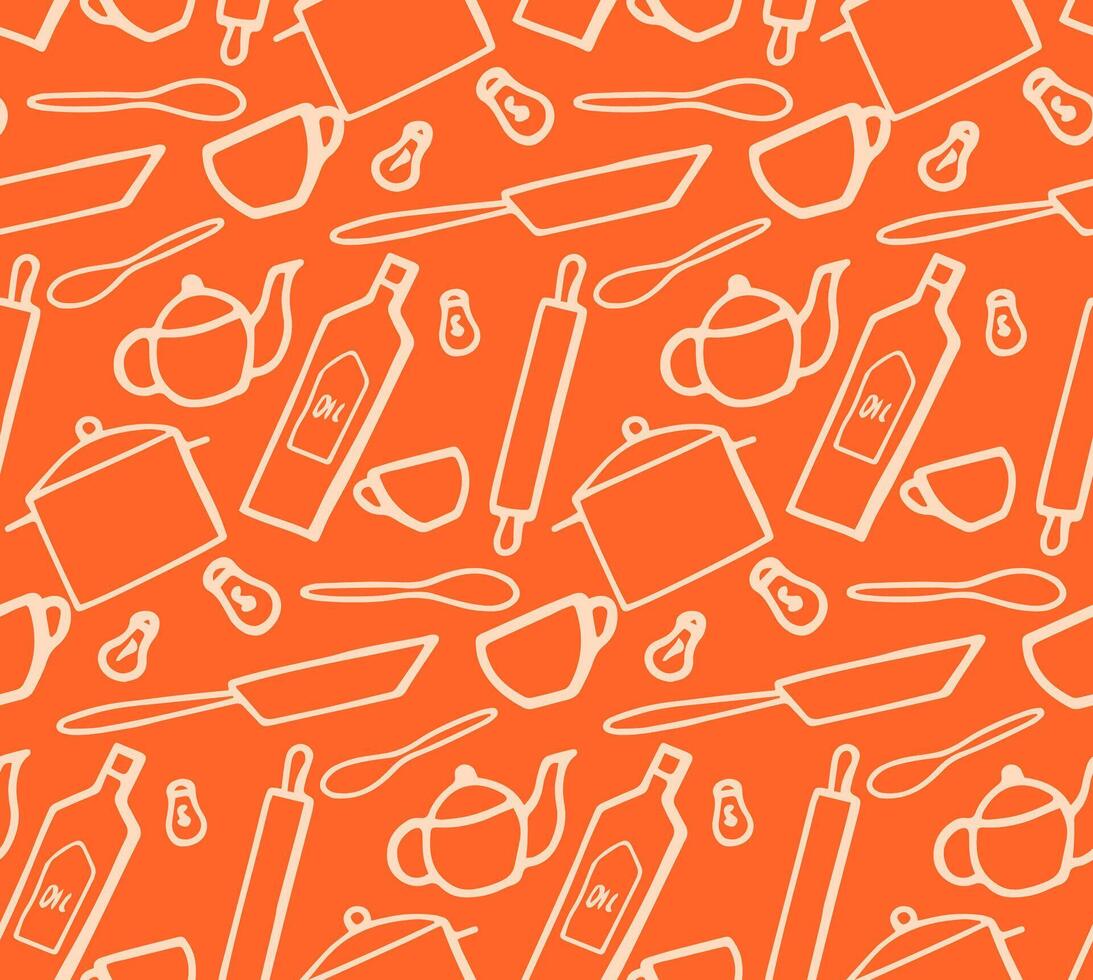 Seamless pattern with contours of objects on the topic of kitchen vector