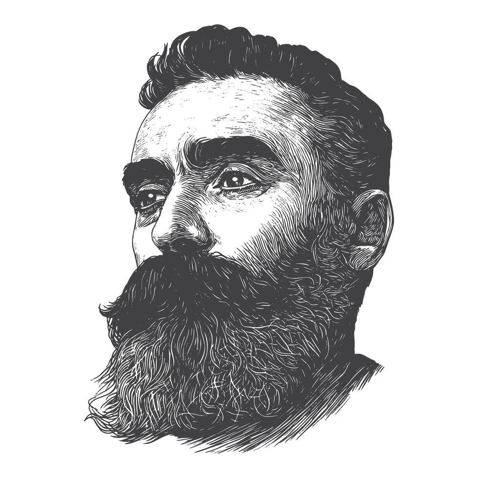 Sketch of a Distinguished Man with a Thick Beard and Mustache vector