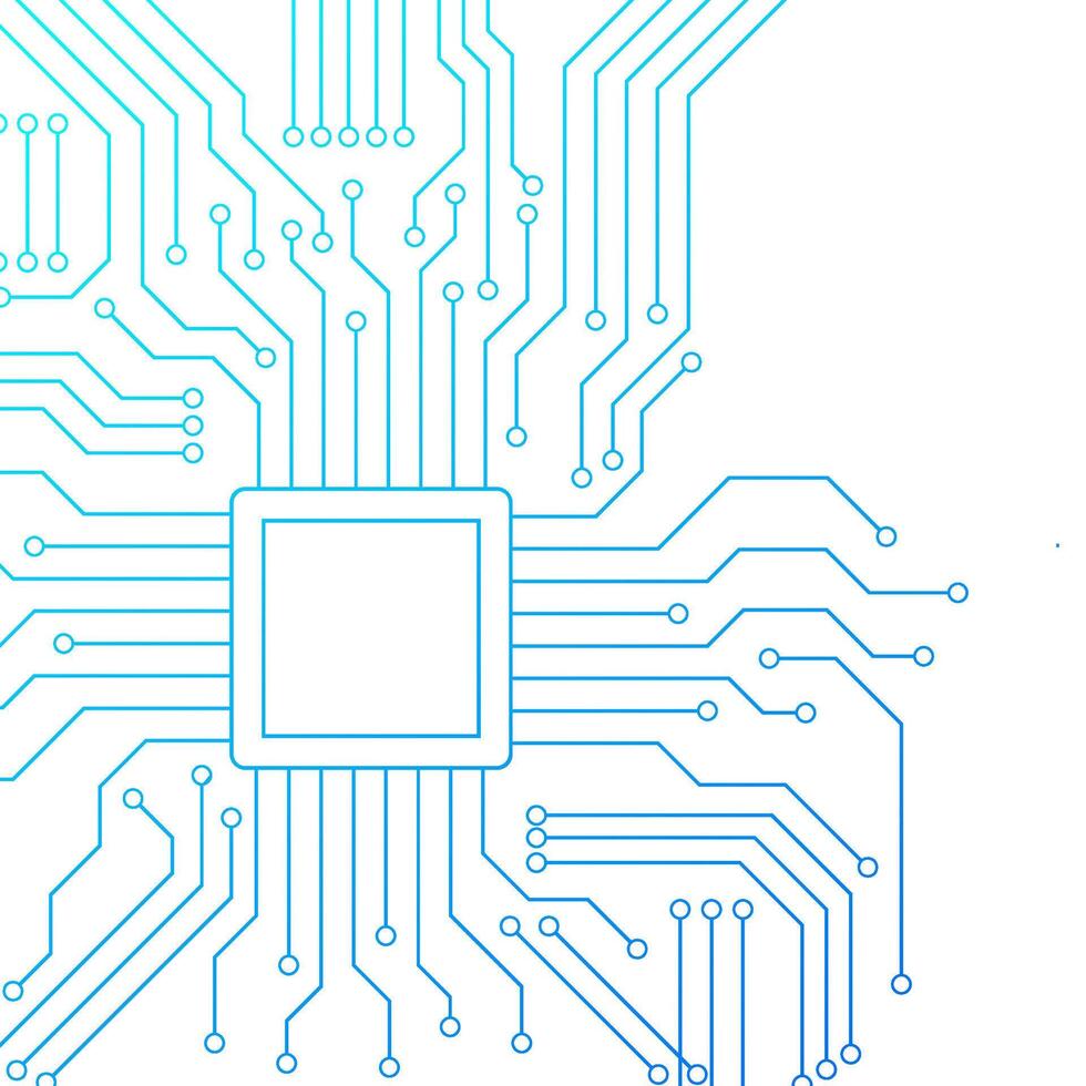 Ai processor computer circuit board seamless blue technology on white background. Futuristic high tech electronic connected lines. Motherboard digital Chip. vector