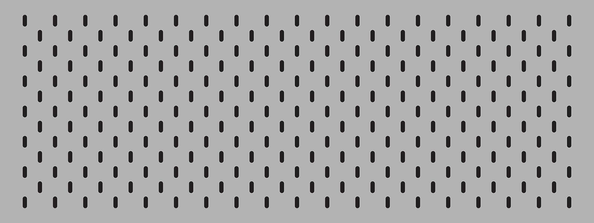 Gray metallic pegboard background featuring uniform vertical black slots. Ideal for use in design projects, texture studies, or as a versatile pattern for presentations. vector