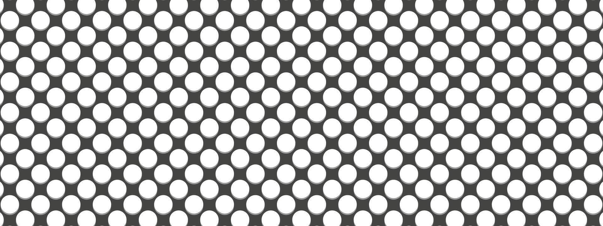 A seamless black and white pattern featuring circular shapes arranged in a uniform metal mesh pattern for modern design applications. vector