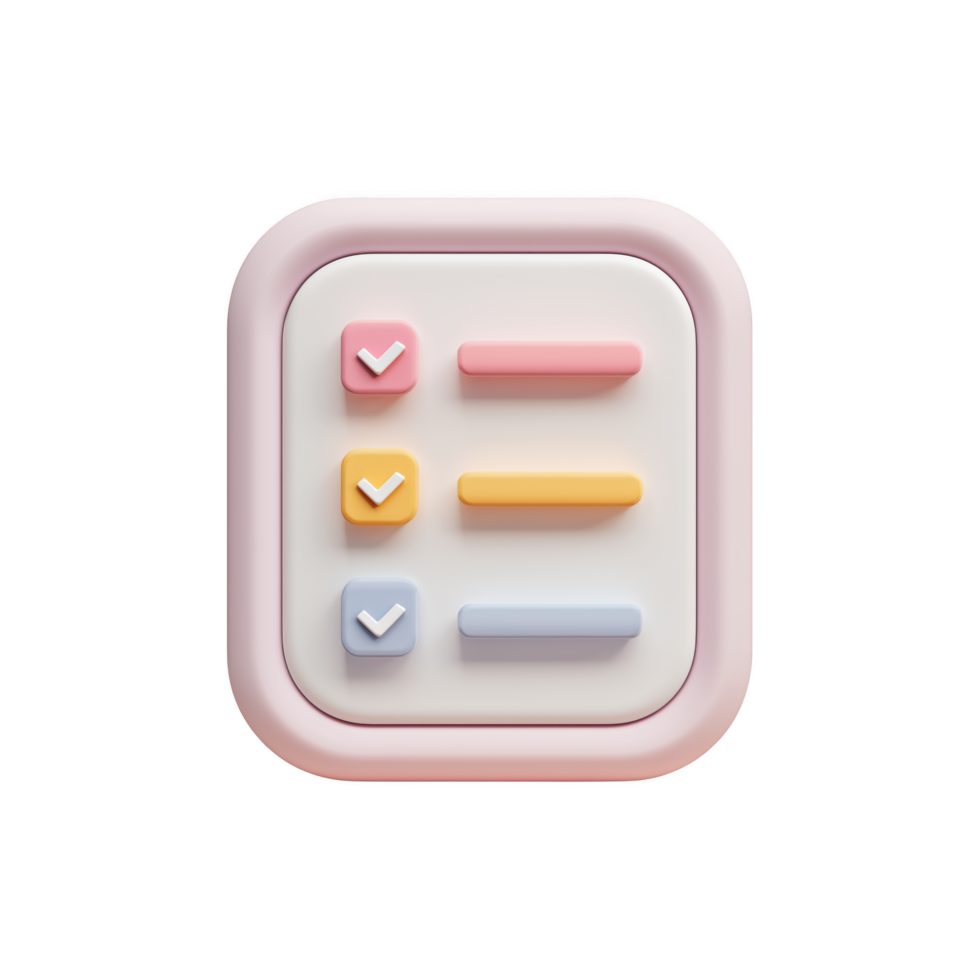 3 D pastel checklist with checkmarks and progress bars isolated on a transparent background image png