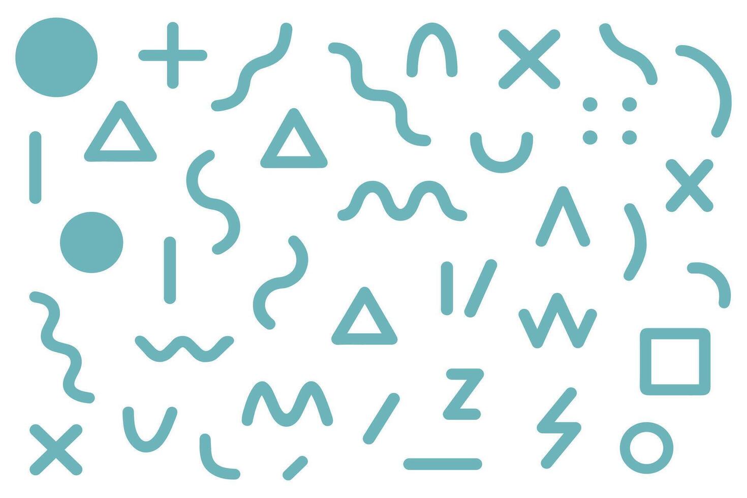 Abstract Memphis style pattern with a collection of geometric shapes and doodles vector