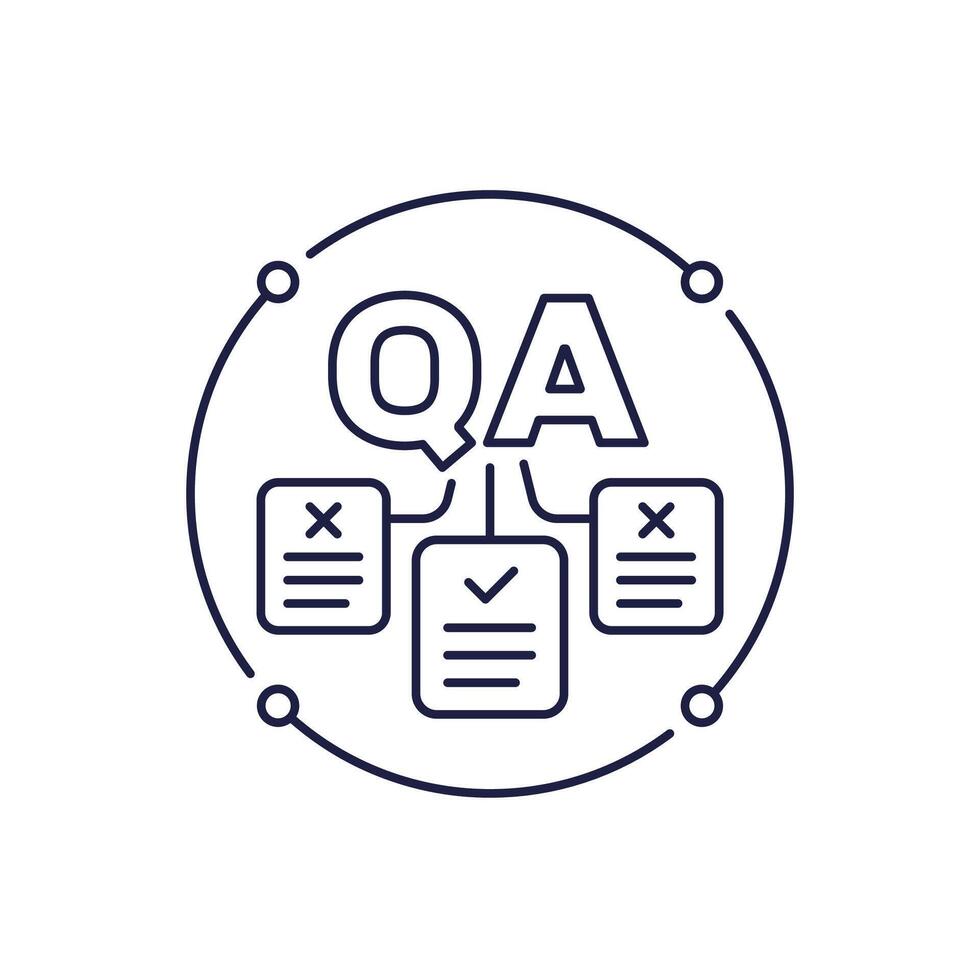 QA icon, Quality Assurance, line vector