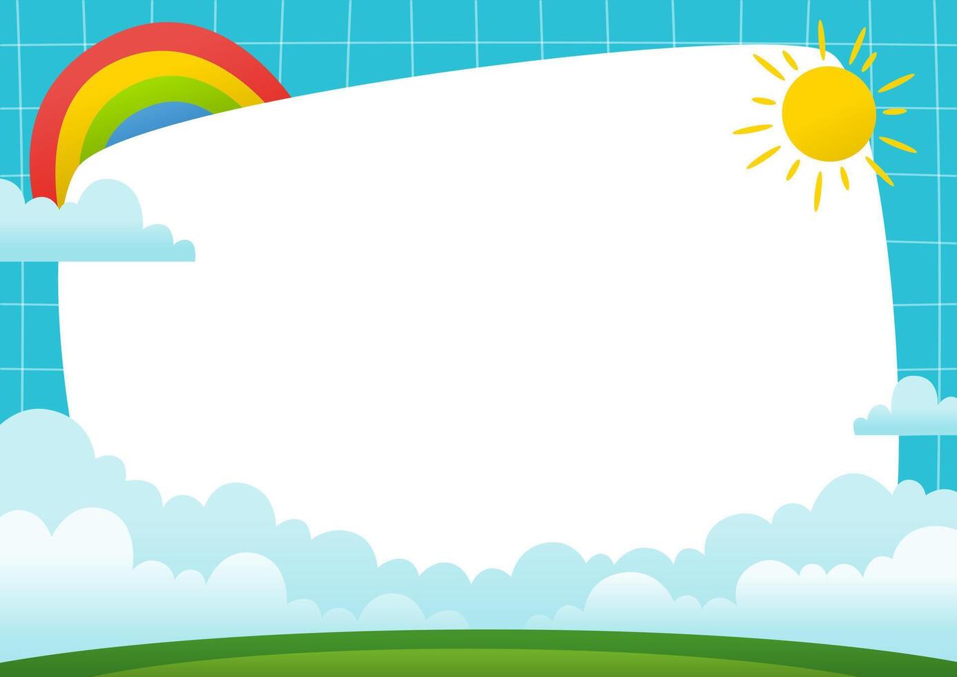 a blank paper with a rainbow and clouds in the sky vector