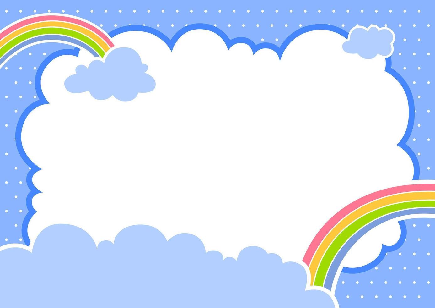 a rainbow and clouds with a white frame on a blue background vector