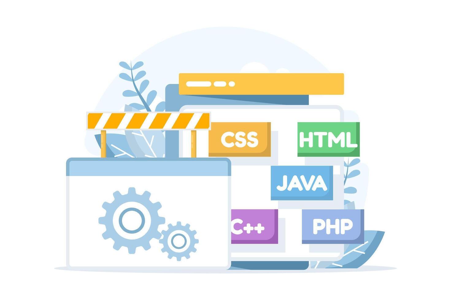 Flat illustration representing web development business concept. Modern design, user-friendly interface, and highly customizable solutions for digital projects and online platforms. vector