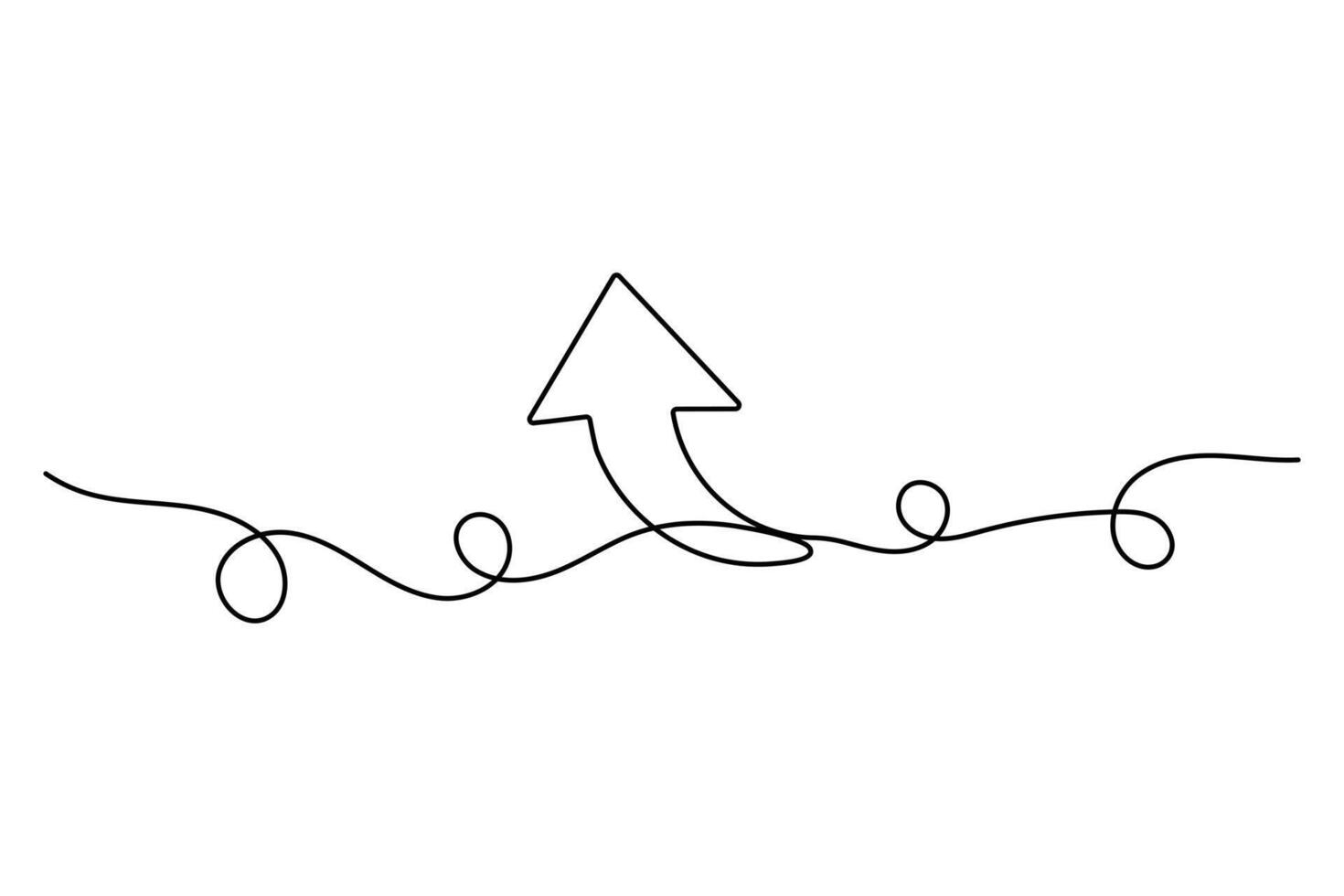 Simple continuous line arrow design in minimal outline art for modern graphic illustration vector