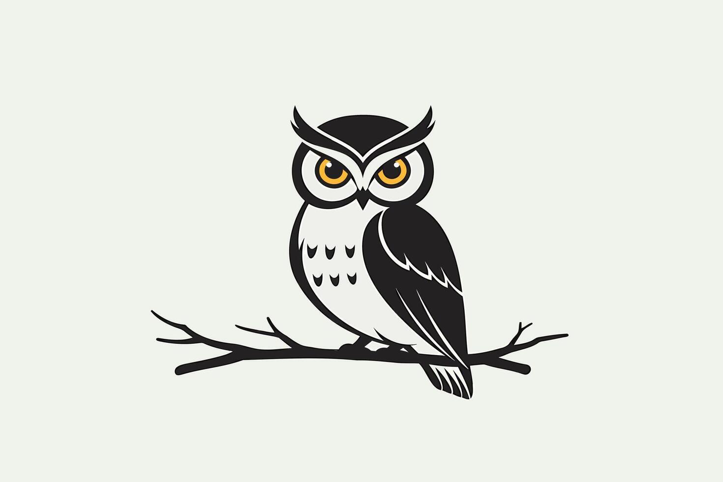 Wise owl perched on branch with piercing yellow eyes, a symbol of knowledge and intuition vector