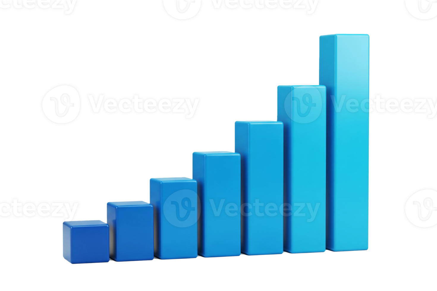 A rising bar graph of 3D blue blocks in an ascending gradient symbolizing growth and progress png