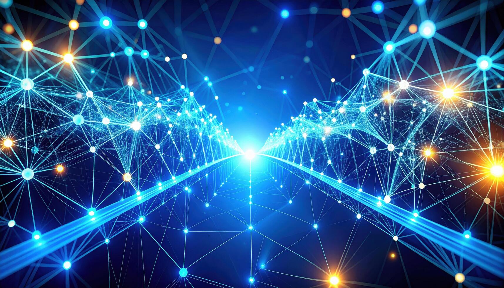 Vibrant digital landscape showcasing intricate web of neural connections, symbolizing bridge between digital and biological realms, evokes sense of wonder and innovation photo