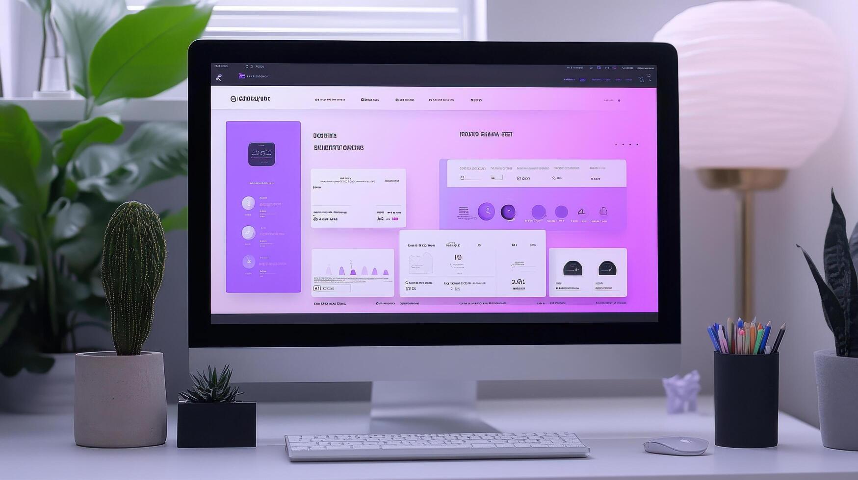 A computer monitor with a purple and pink background photo