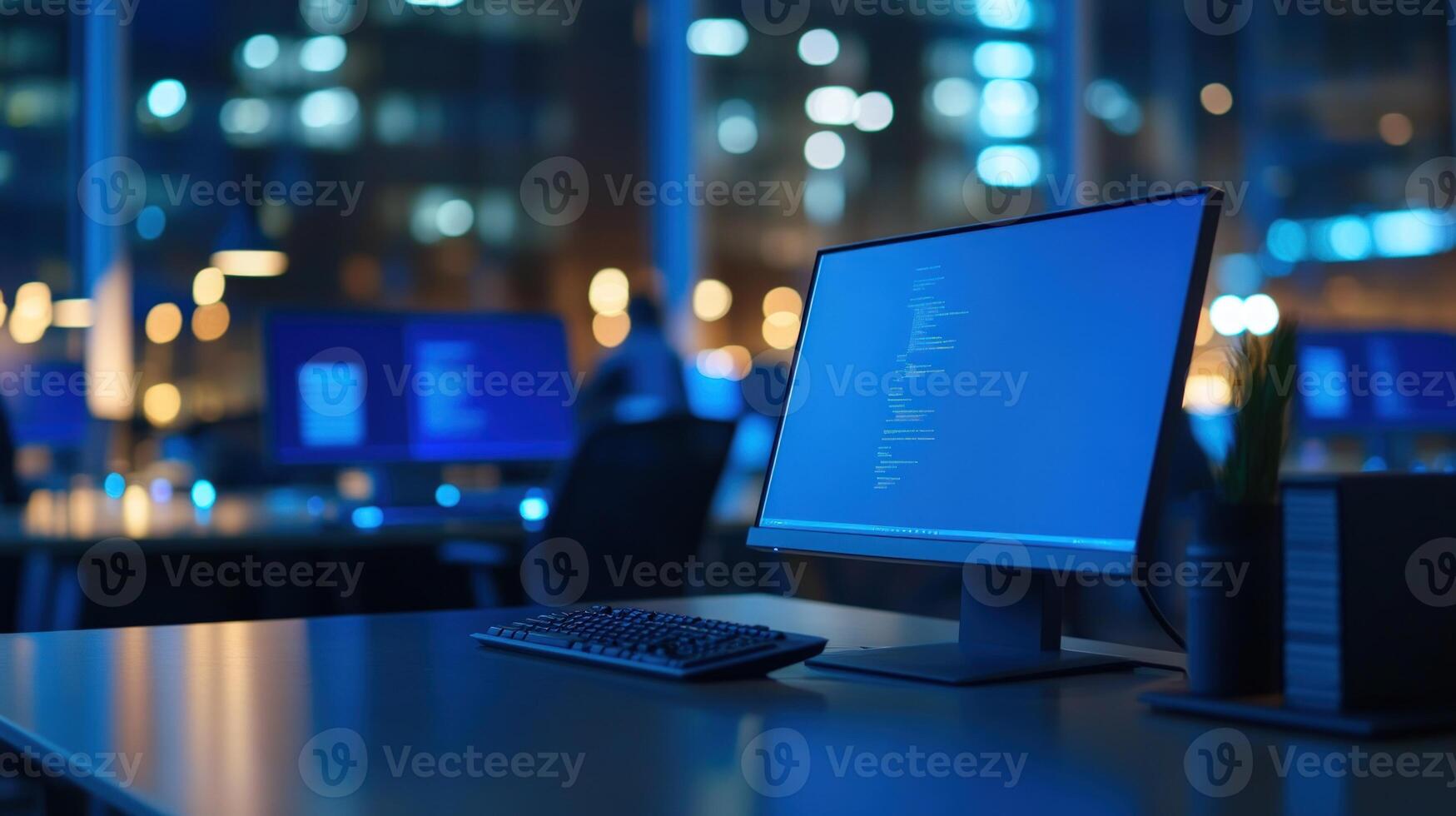 Night Shift Coder Blue Hues Illuminate a LateNight Coding Session photo