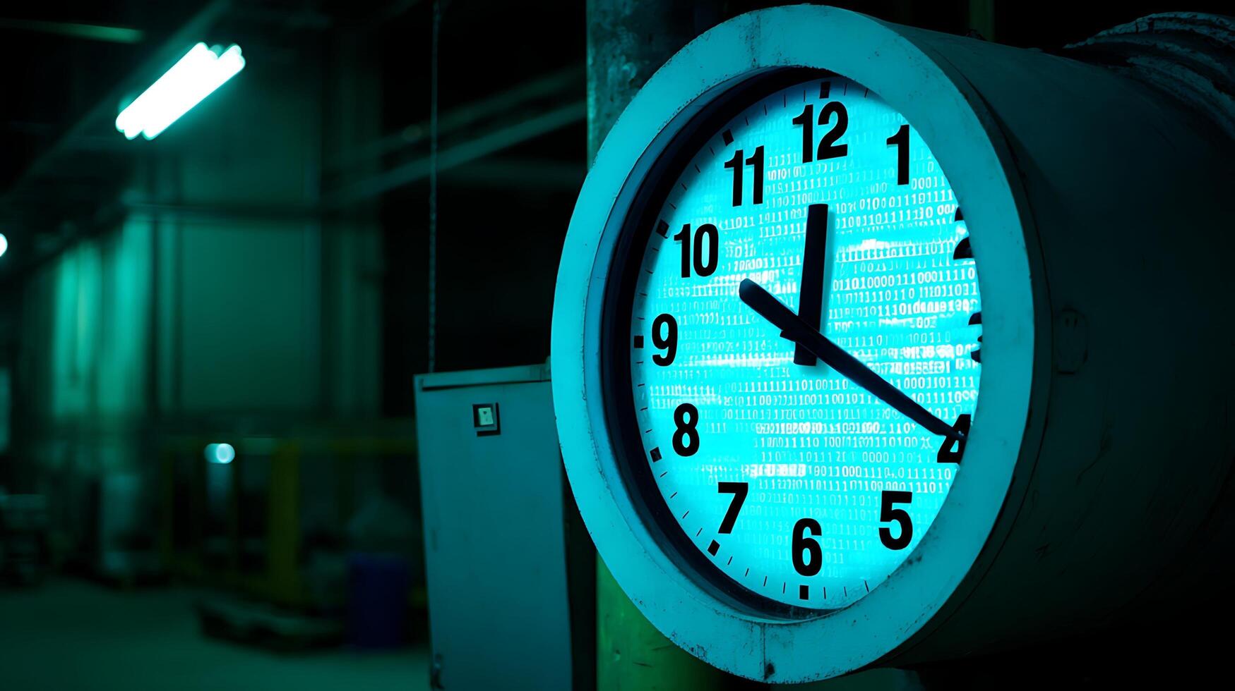 Time Is Running Out A Clock Face Glowing With Binary Code. photo