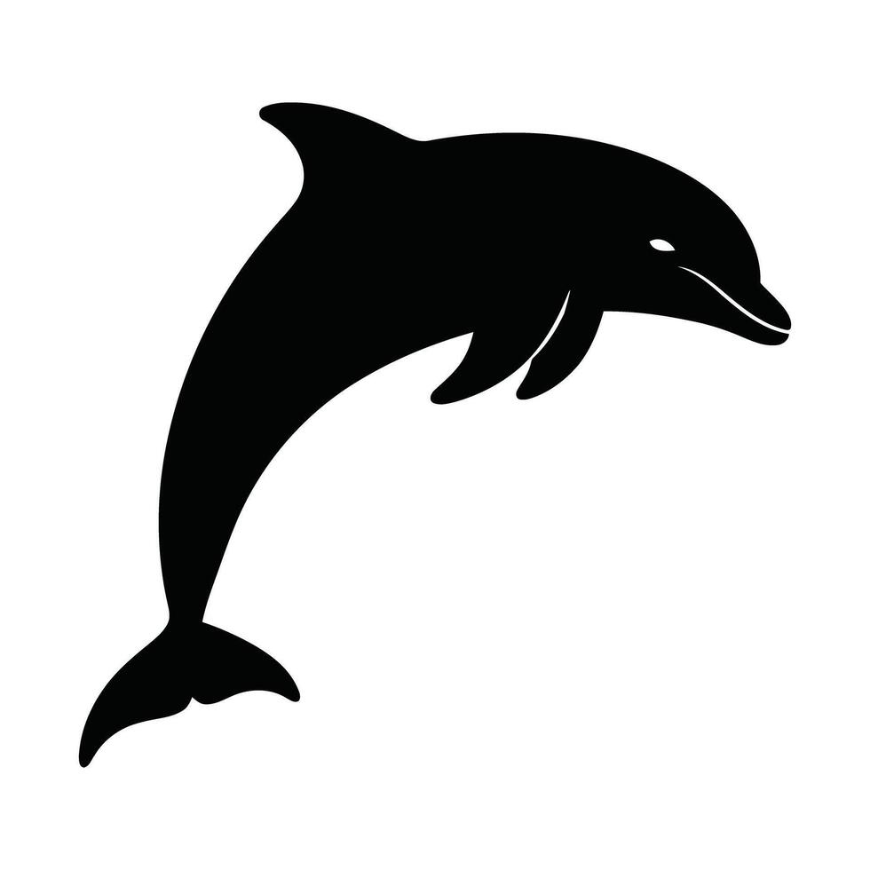 Art of a black silhouette of a dolphin leaping out of the water, isolated on a, capturing its dynamic movement and sleek form vector