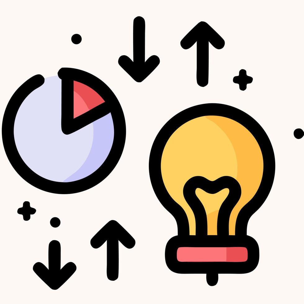 Idea and analytics concept with pie chart and arrows vector