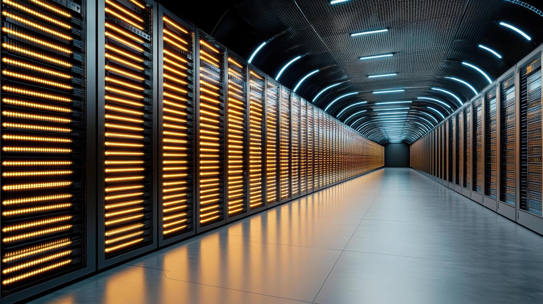 High tech data center with glowing battery arrays and sleek design photo